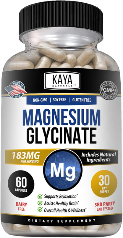Kaya Naturals Magnesium Glycinate 183 mg Non-GMO Gluten-Free 60 Capsules