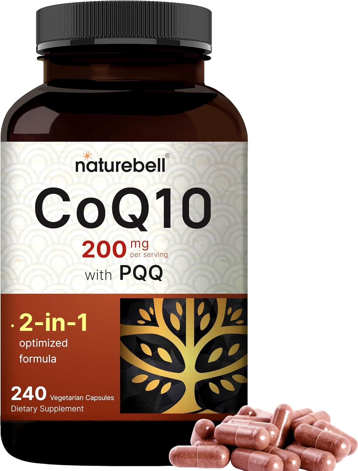 NatureBell CoQ10 200 mg with PQQ Veggie Capsules – High Absorption Formula, 240 Count
