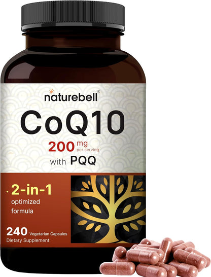 NatureBell CoQ10 200 mg with PQQ Veggie Capsules – High Absorption Formula, 240 Count