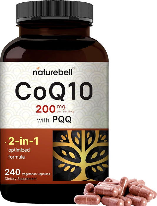 NatureBell CoQ10 200 mg with PQQ Veggie Capsules – High Absorption Formula, 240 Count