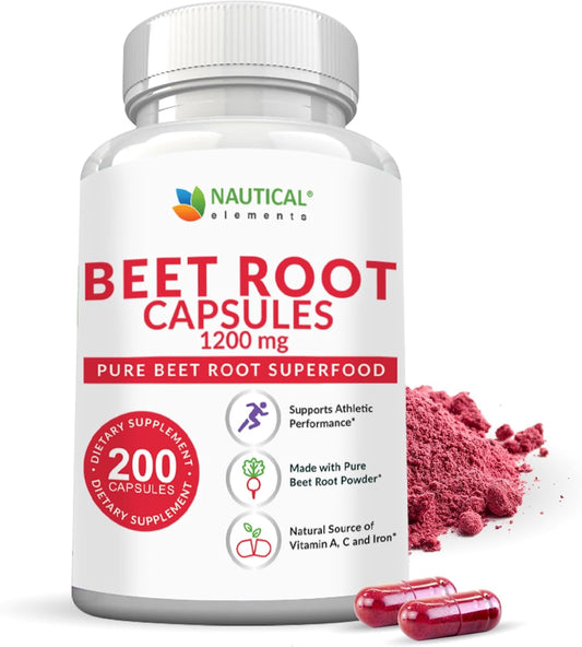 Beet Root Capsules 1200 mg Beetroot Powder Non GMO Gluten Free 200 Count