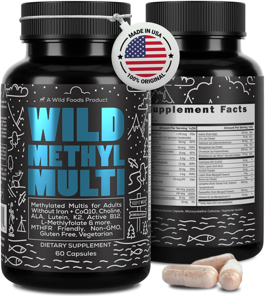 Wild Methylated Multivitamin Capsules for Women & Men with B12, Folate and CoQ10 60 Count