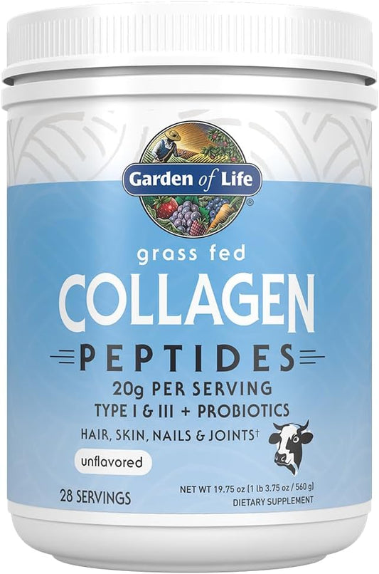 Garden of Life Grass Fed Collagen Peptides Unflavored – Hydrolyzed Protein for Hair, Skin, Nails & Joints, 28 Servings, Women & Men