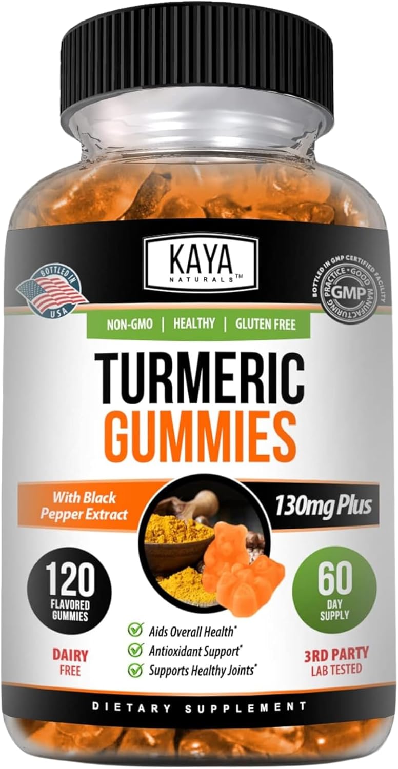 Kaya Naturals Turmeric Gummies Curcumin Ginger Black Pepper 120 Count