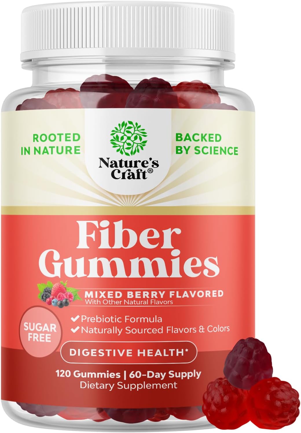 Fiber Gummies Chicory Root Prebiotic Sugar Free Vegan 120 Count