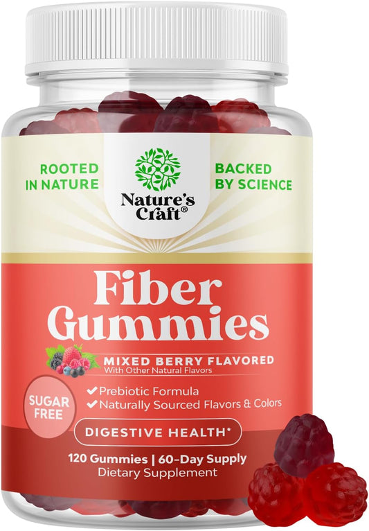 Fiber Gummies Chicory Root Prebiotic Sugar Free Vegan 120 Count