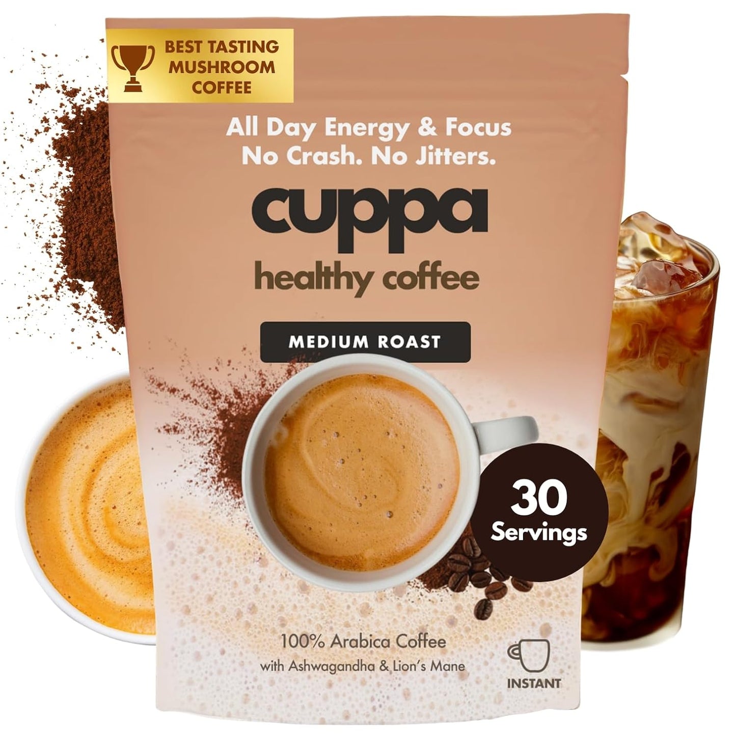 Cuppa Medium Roast Mushroom Coffee with Adaptogens and Superfoods 30 Servings