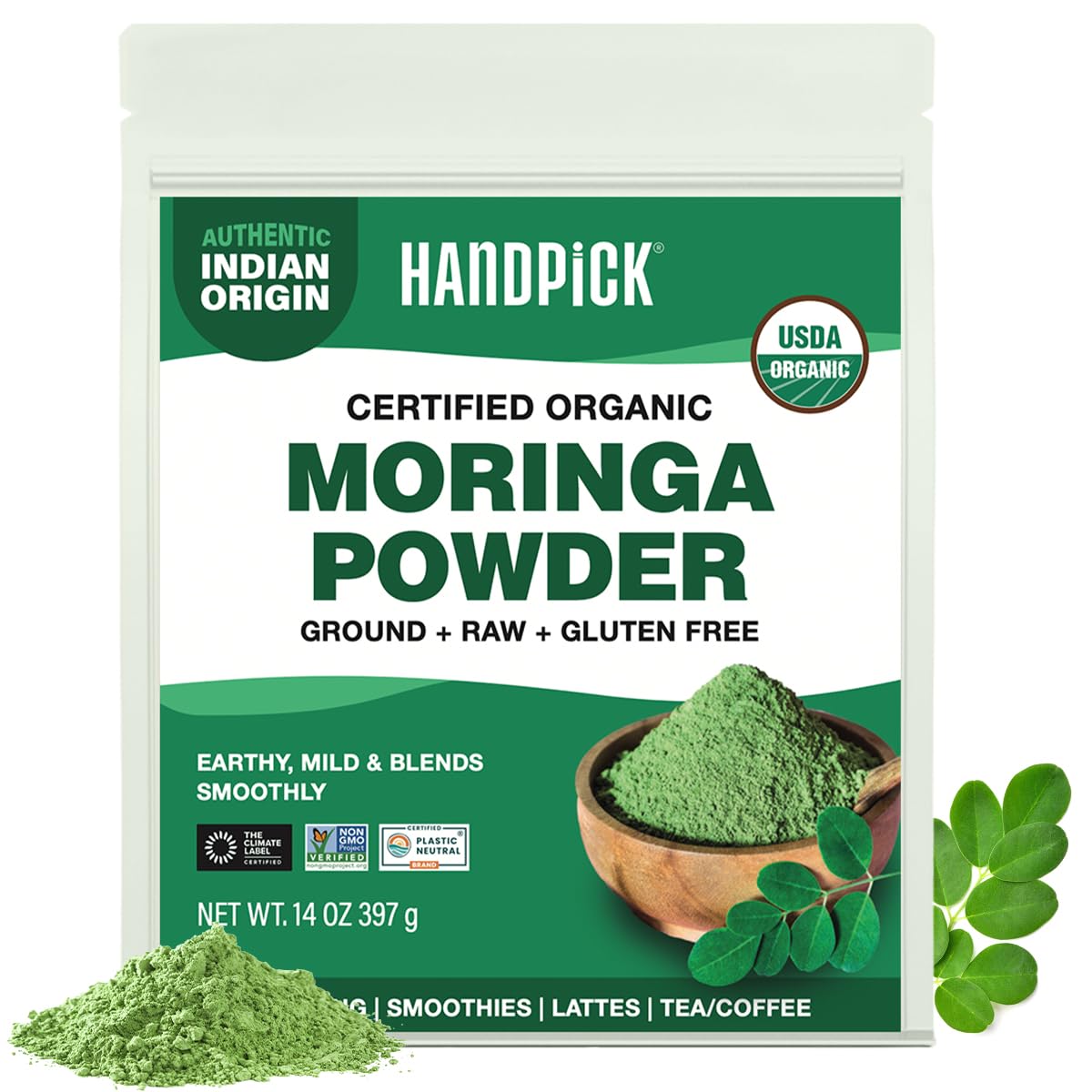 HANDPICK Organic Moringa Powder 397g Pure Leaf Gluten Free Non-GMO