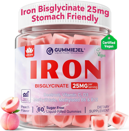 Iron Gummies for Women 25 mg with Vitamin C Beet Root B12 and Folate 60 Count