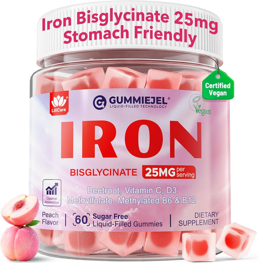 Iron Gummies for Women 25 mg with Vitamin C Beet Root B12 and Folate 60 Count