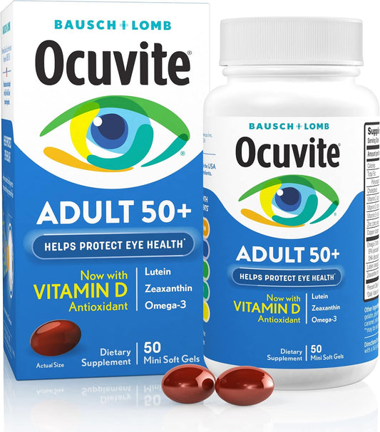 Ocuvite 50+ Eye Vitamin & Mineral Supplement – Omega-3, Lutein, Zeaxanthin, Vitamins C & E, Zinc, 50 Softgels