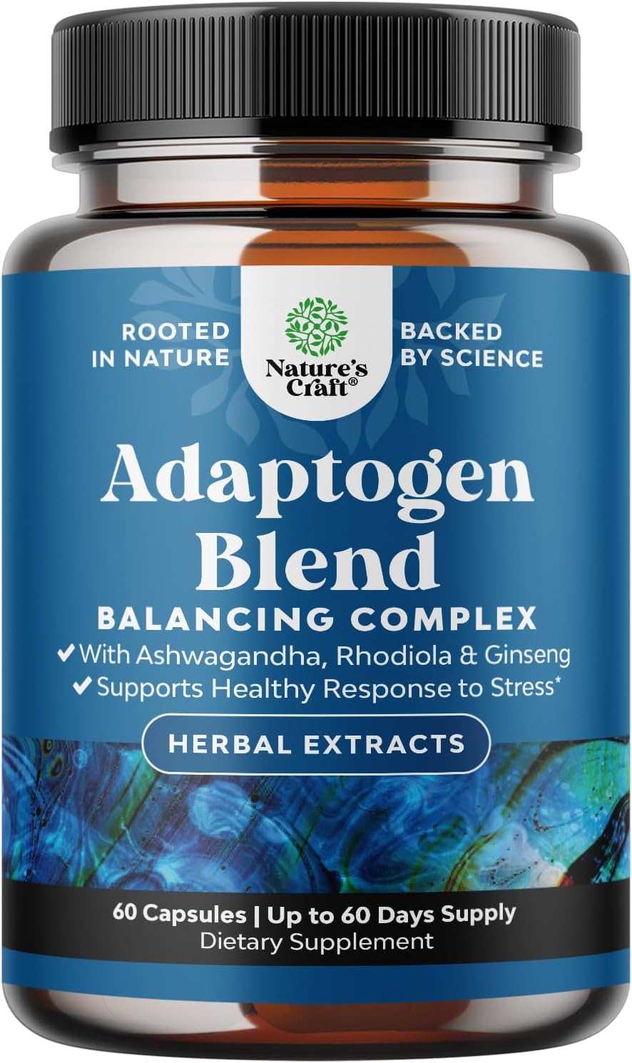 Adaptogen Mood Support Capsules Ashwagandha Rhodiola Maca Vegan 60 Count