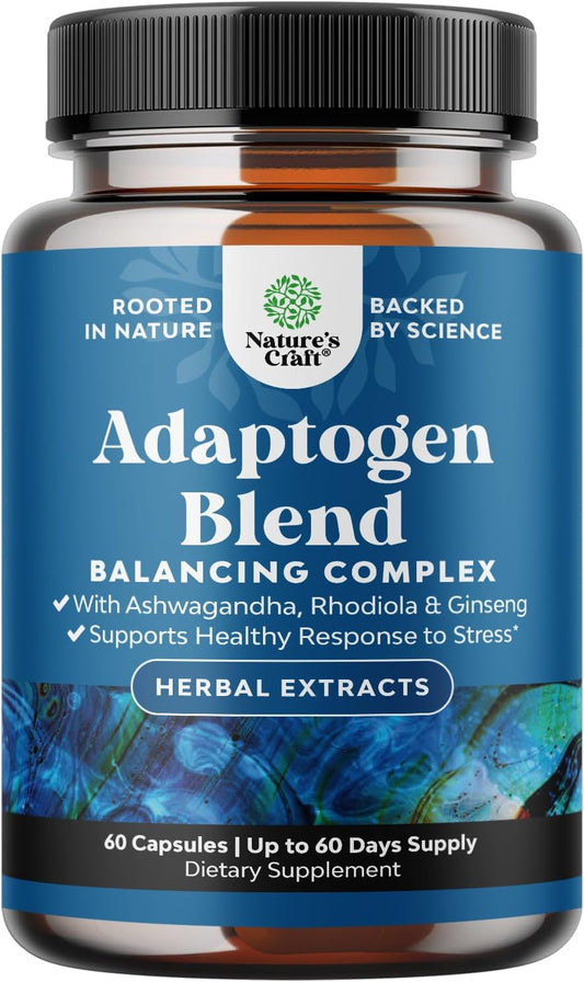 Adaptogen Mood Support Capsules Ashwagandha Rhodiola Maca Vegan 60 Count