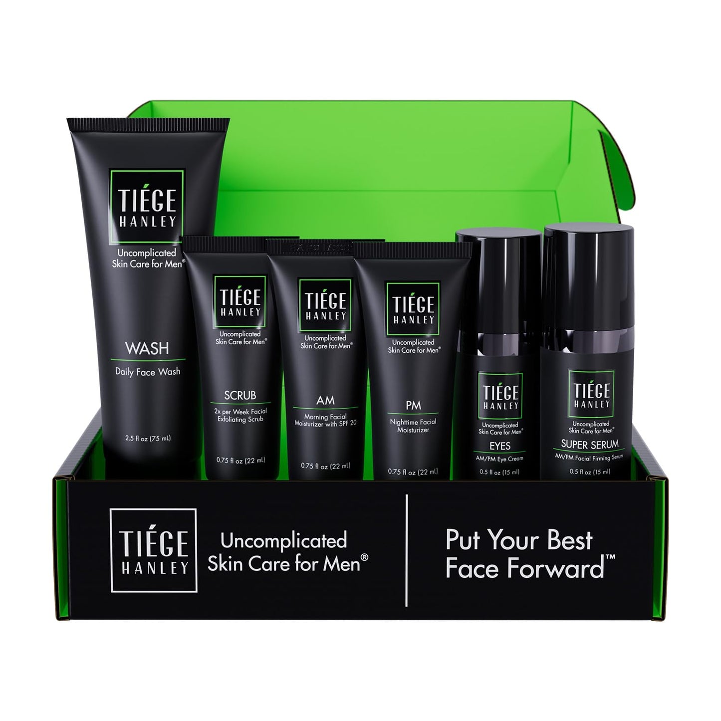 Tiege Hanley Men’s Skin Care Set Level 3 Face Wash Scrub Moisturizers Eye Cream Serum 6 Piece Kit