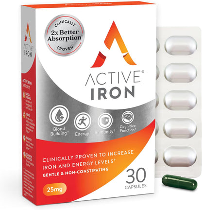 Active Iron Supplement 25 mg Gentle Iron Capsules 30 Count