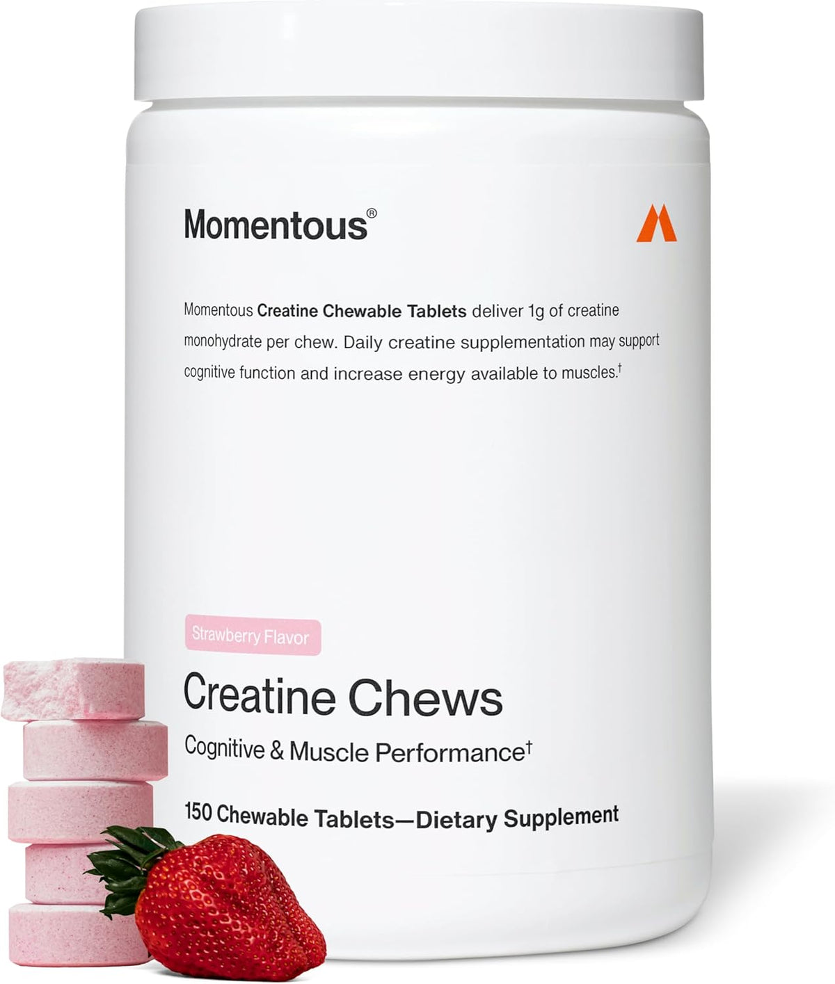 Momentous Creatine Monohydrate Chews Strawberry 150 Servings