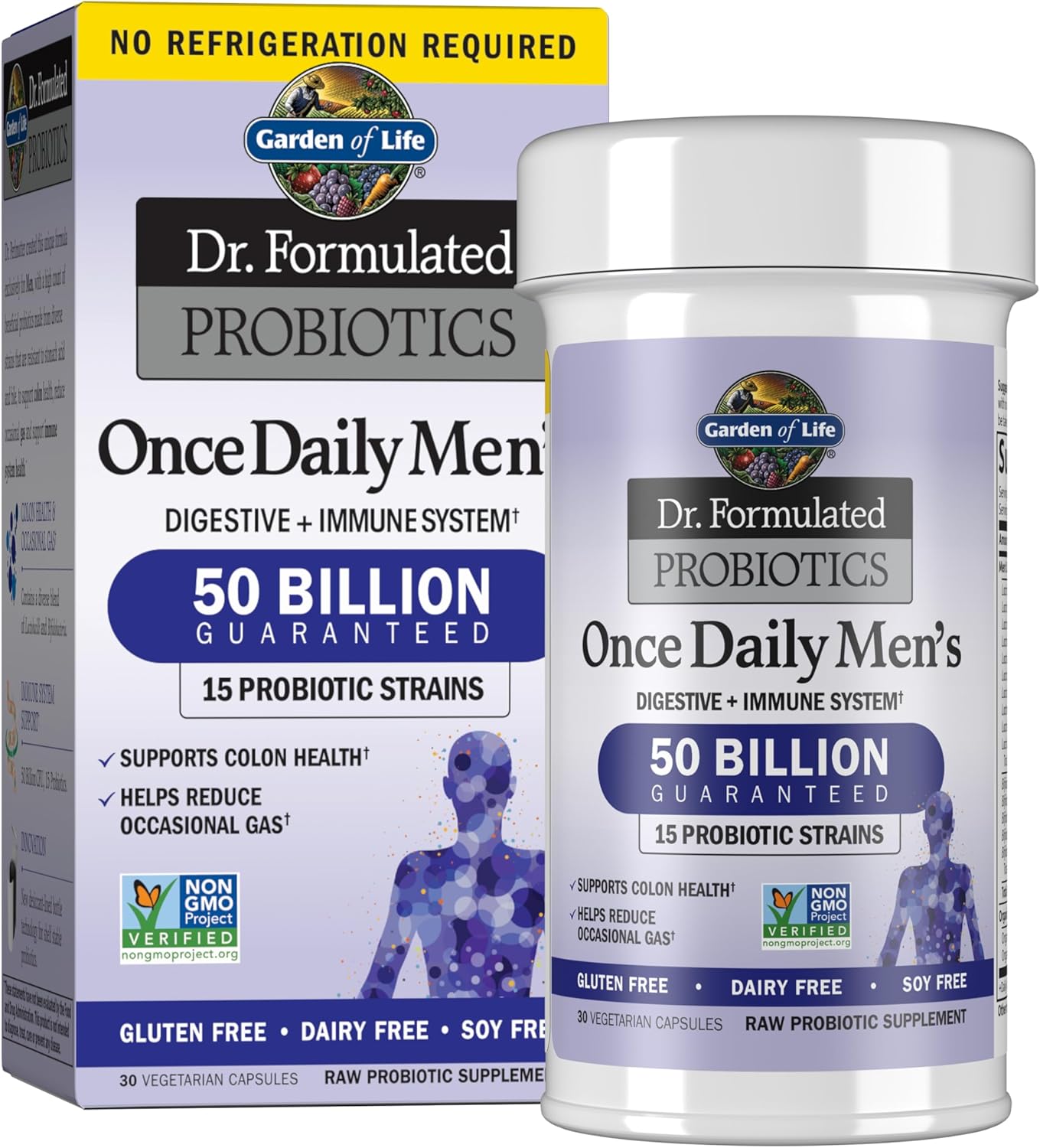 Garden of Life Dr. Formulated Probiotics for Men 50 Billion CFU 15 Strains + Organic Prebiotic Fiber – Digestive & Immune Support, 30 Capsules