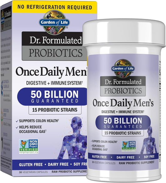 Garden of Life Dr. Formulated Probiotics for Men 50 Billion CFU 15 Strains + Organic Prebiotic Fiber – Digestive & Immune Support, 30 Capsules