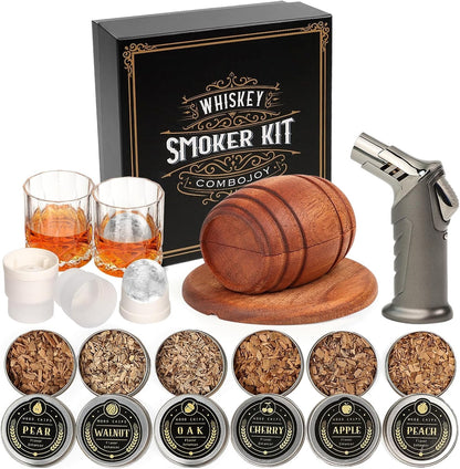 Whiskey Smoker Kit with Torch Wood Chip Flavors Glasses Ice Molds Set