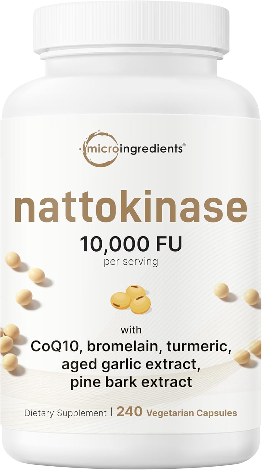 Micro Ingredients Nattokinase 10,000 FU with CoQ10, Turmeric, Aged Garlic & Pine Bark – Non-GMO, Lab Tested, 240 Veg Capsules