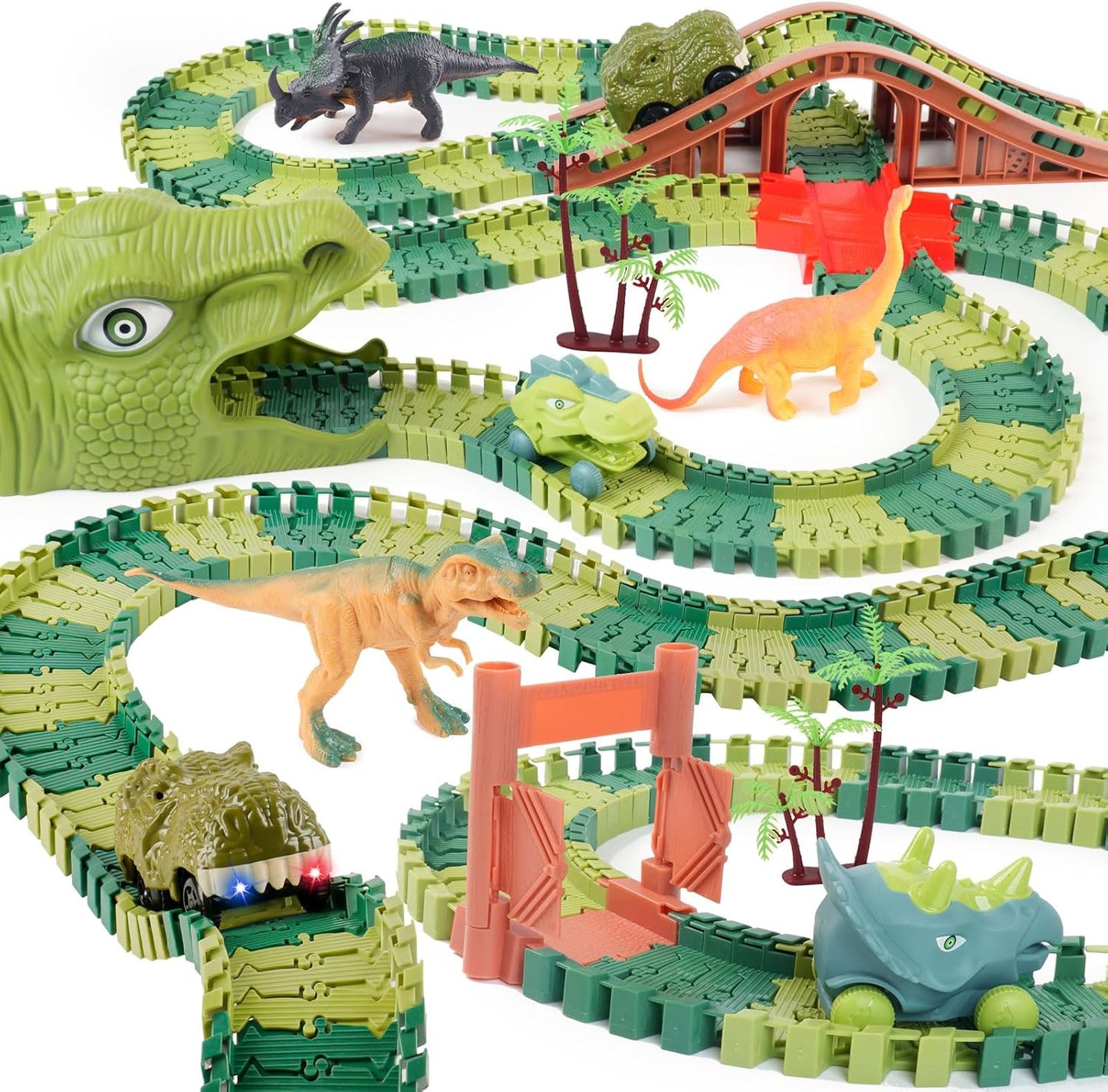 GIAT Dinosaur Track Toy Set with Race Cars Light Sound 1 Set