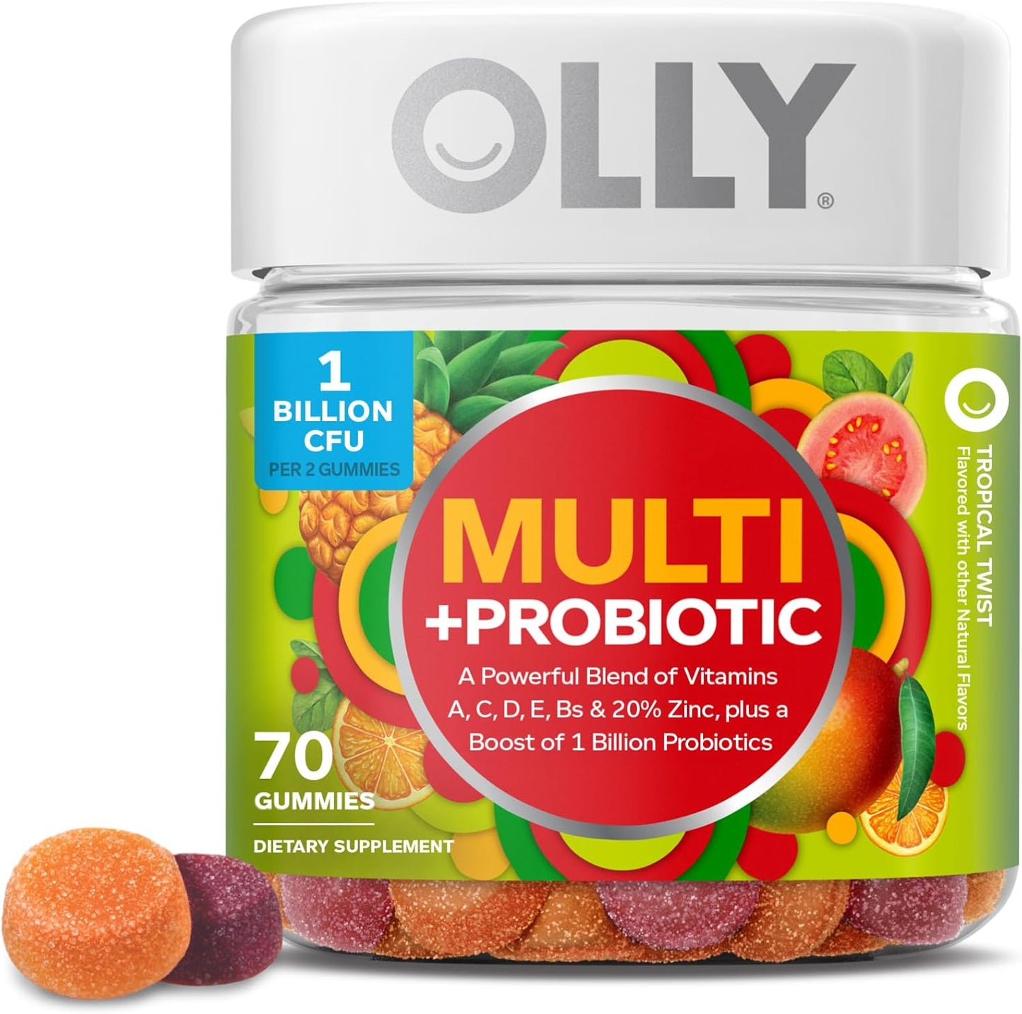 OLLY Multi + Probiotic Adult Multivitamin Gummies 1 Billion CFU Tropical Twist 70 Count