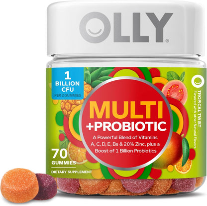 OLLY Multi + Probiotic Adult Multivitamin Gummies 1 Billion CFU Tropical Twist 70 Count