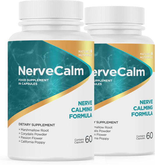 NerveCalm Herbal Calm Supplement Passion Flower California Poppy Vegan 60 Count