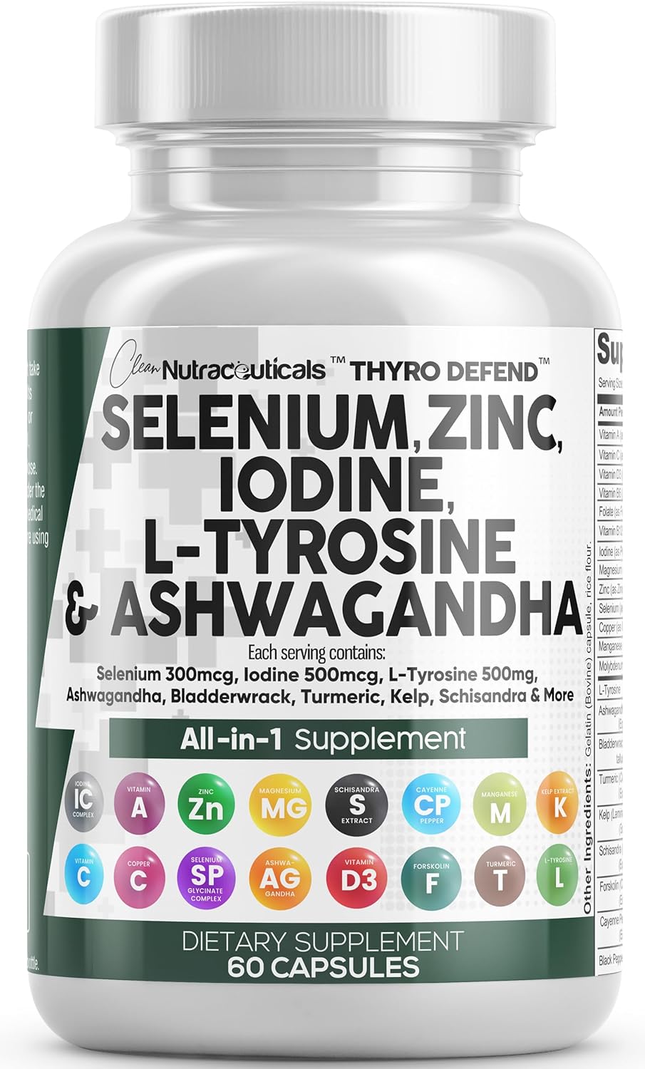 Clean Nutra Selenium 300 mcg Iodine 500 mcg Thyroid Support Capsules