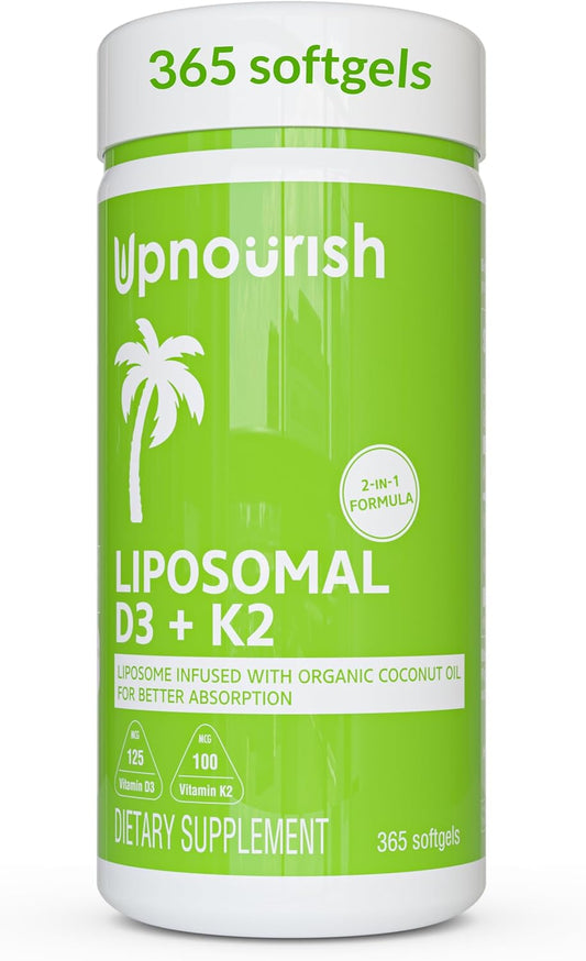 UpNourish Liposomal Vitamin D3 5000 IU K2 MK-7 100 mcg Mini Softgels 365 Count