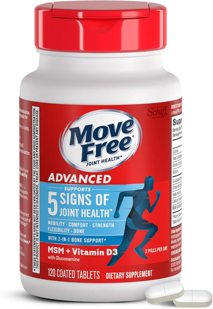 Move Free Advanced Glucosamine Chondroitin MSM + Vitamin D3 – Joint Support Supplement, 120 Tablets