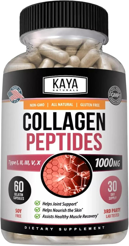 Kaya Naturals Multi Collagen Peptides Capsules Types I II III V X 60 Count