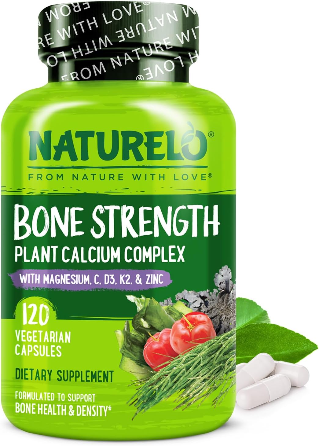 NATURELO Calcium Supplement 600 mg with Vitamins C D3 K2 Magnesium Zinc 120 Caps