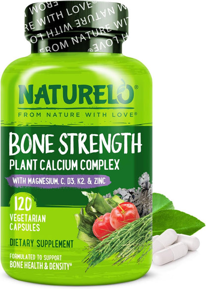 NATURELO Calcium Supplement 600 mg with Vitamins C D3 K2 Magnesium Zinc 120 Caps