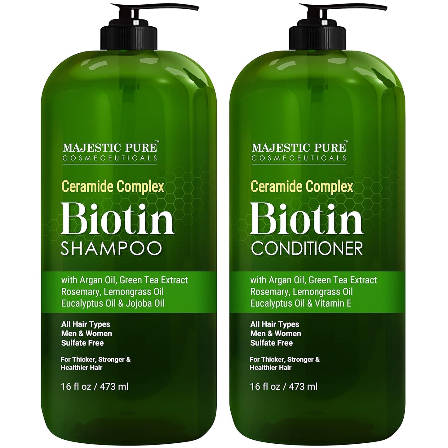 Majestic Pure Biotin Shampoo and Conditioner Set Sulfate Free 16 fl oz