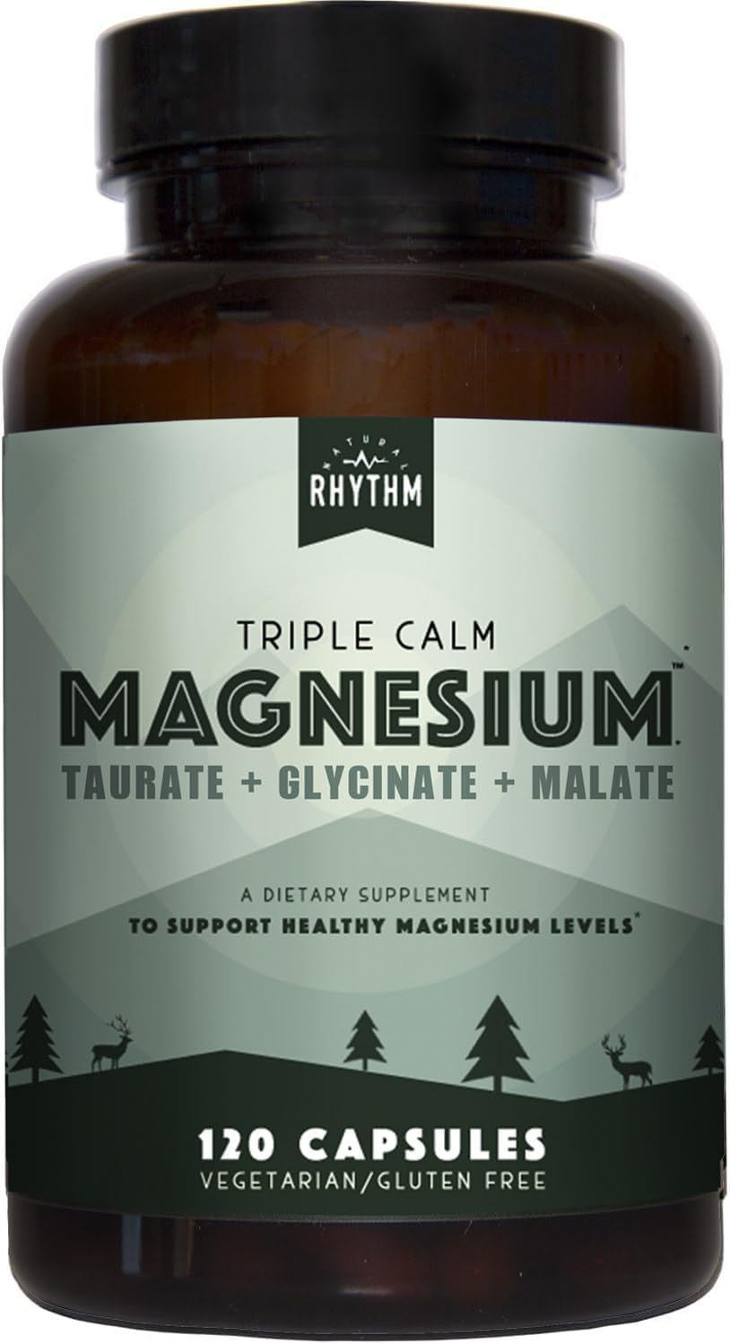 Natural Rhythm Triple Calm Magnesium Complex – Chelated Magnesium Glycinate, Taurate & Malate, 120 Vegan Capsules