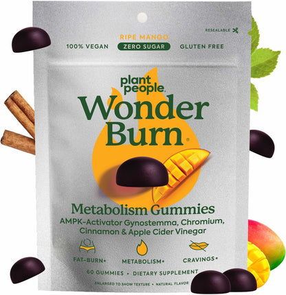 Plant People WonderBurn Metabolism Gummies Zero Sugar Ripe Mango Flavor 60 Count