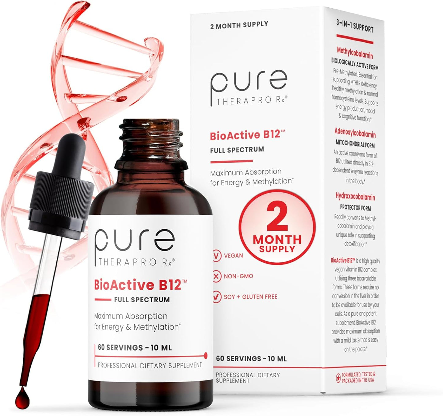 Pure TheraPro Vegan Vitamin B12 Sublingual Liquid – 1,000 mcg per Drop, 10 ml