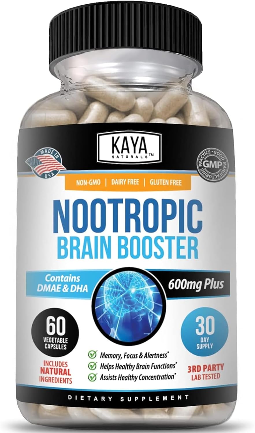 Kaya Naturals Nootropic Brain Booster Capsules Memory Focus Cognitive Support 60 Count
