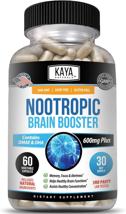 Kaya Naturals Nootropic Brain Booster Capsules Memory Focus Cognitive Support 60 Count