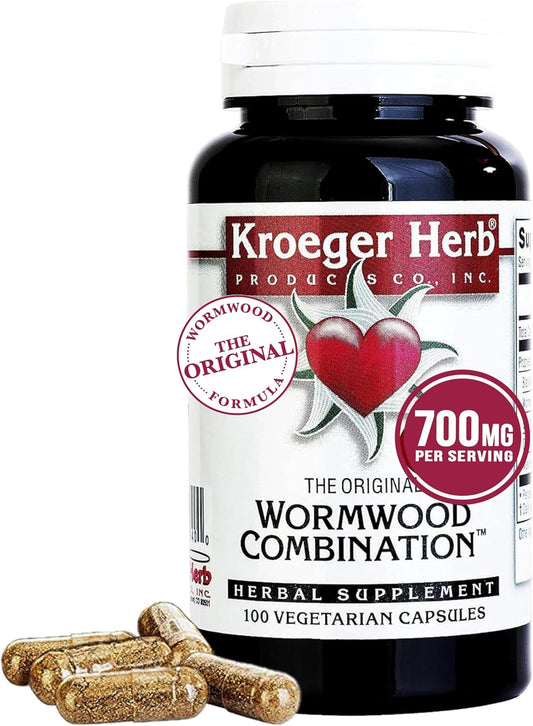 Kroeger Herb Products, Wormwood Herb, Black Walnut, Clove, Quassia, Worm Wood Cleanse - Vegetarian Capsules - 100 Capsules, Made in USA