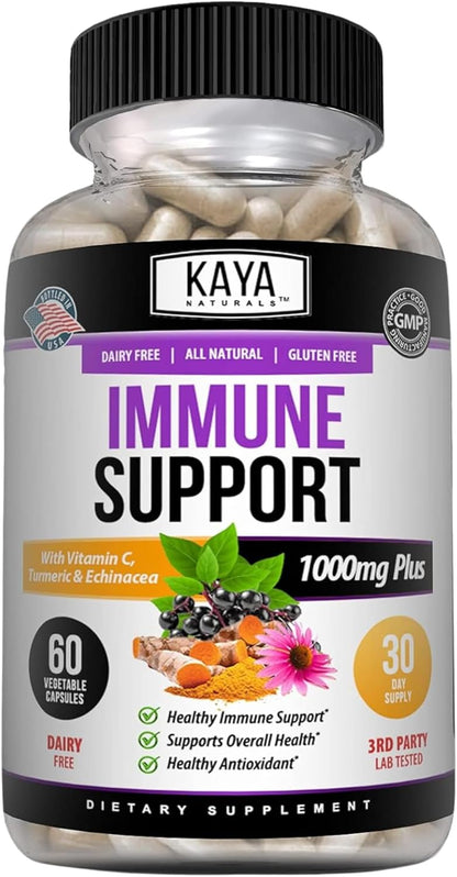 Kaya Naturals Elderberry Capsules Zinc Vitamin C Probiotics Turmeric 60 Count