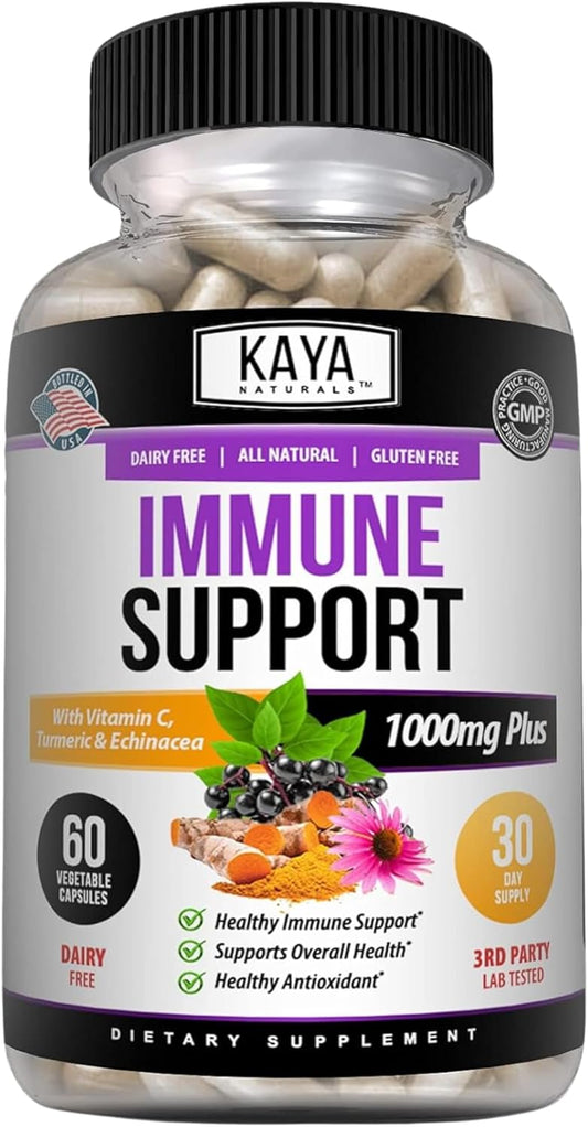 Kaya Naturals Elderberry Capsules Zinc Vitamin C Probiotics Turmeric 60 Count