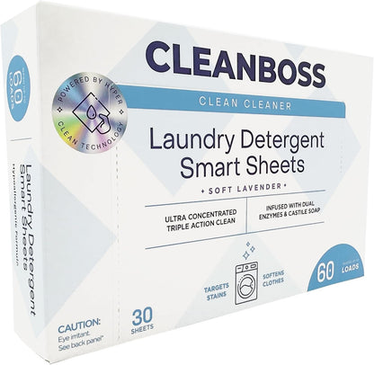 Clean Boss Laundry Detergent Sheets Smart Lavender Scent 60 Sheets 120 Loads