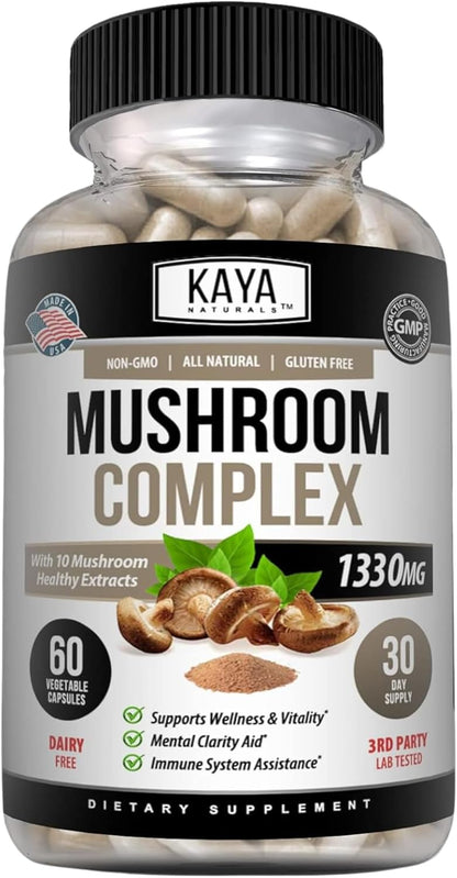 Kaya Naturals Mushroom Complex Capsules 1330 mg Per Serving 60 Count