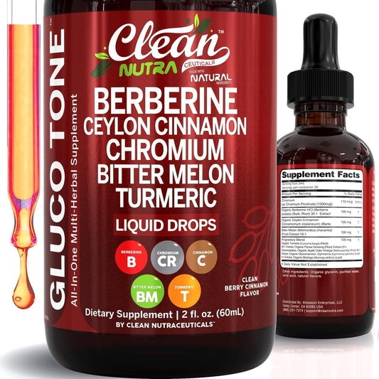 Clean Nutra Berberine Liquid Drops with Cinnamon, Bitter Melon & Herbal Blend