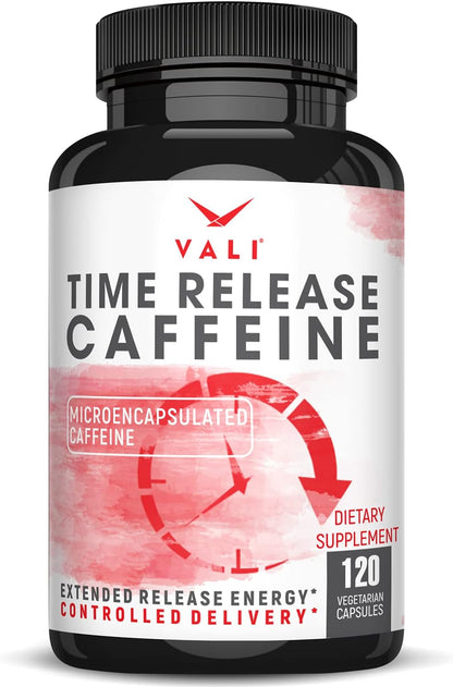 VALI Time Release Caffeine 100mg – Slow Release Energy & Focus Nootropic Supplement, 120 Veggie Capsules
