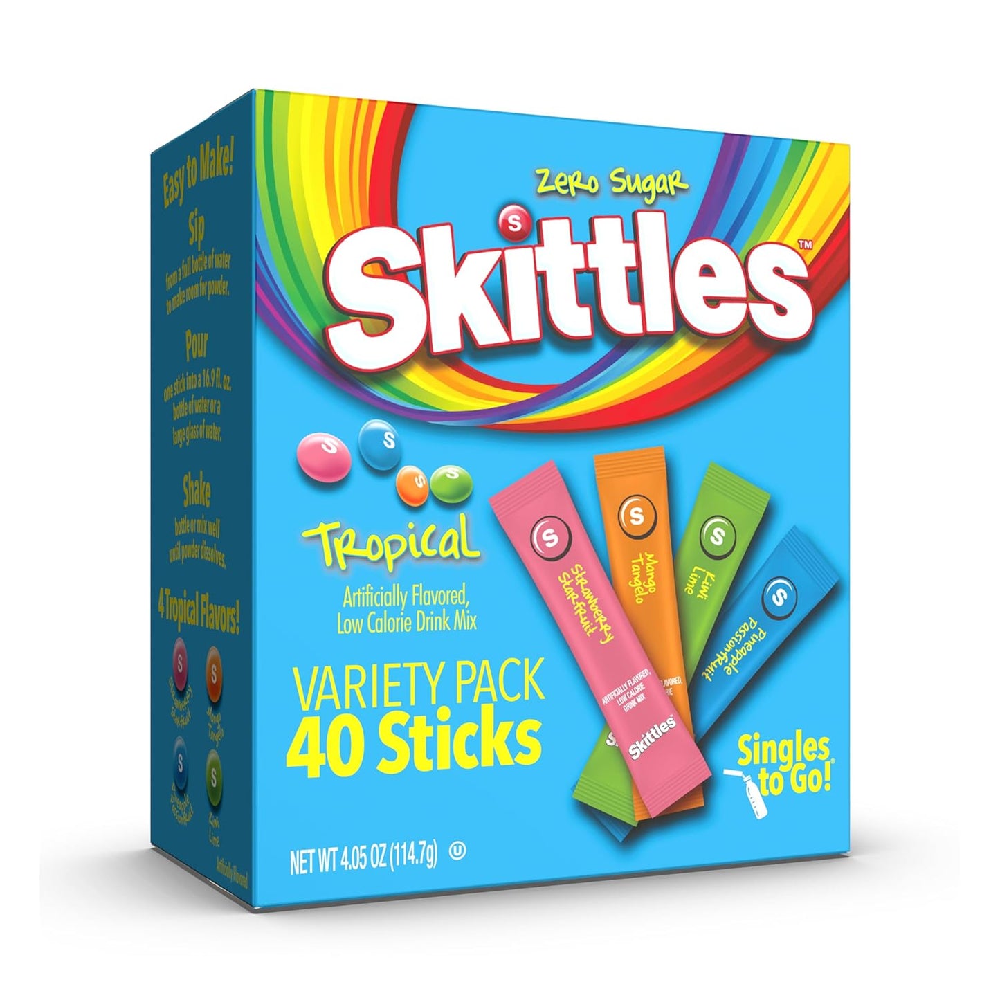 Skittles Singles To Go Tropical Variety Pack Zero Sugar Drink Mix 40 Servings