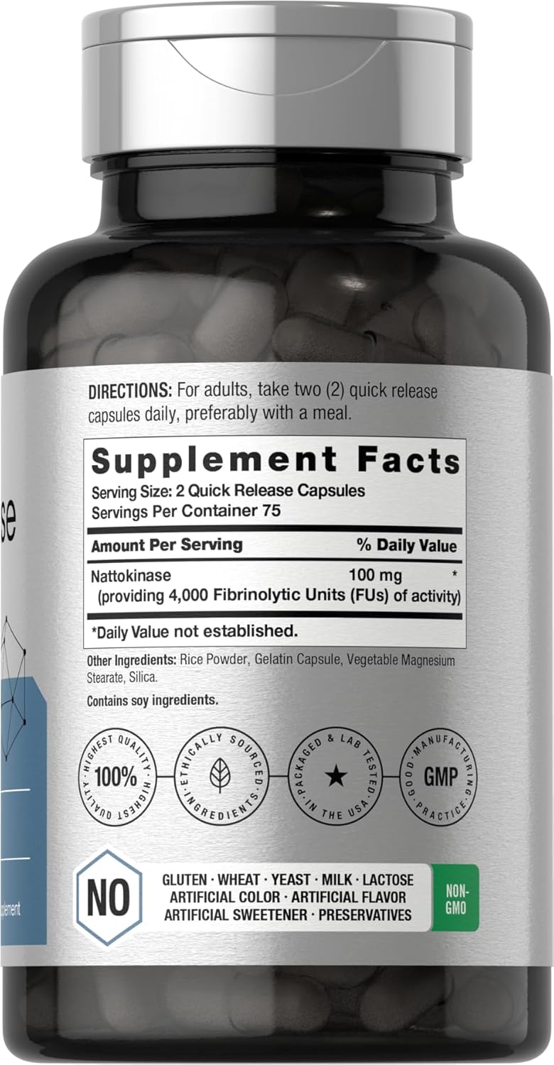 Horbäach Nattokinase 4000 FU Enzyme Supplement – Non-GMO, Gluten Free, 150 Capsules