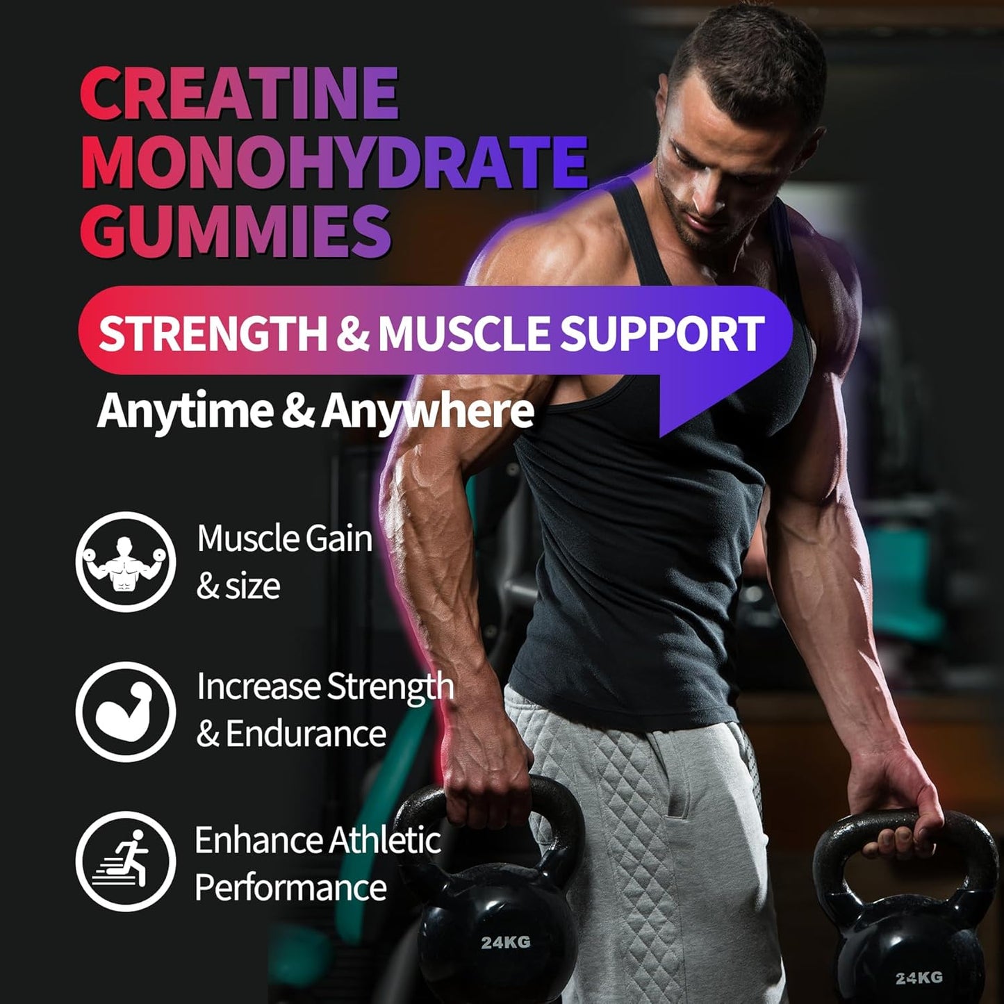OUTELANDE Creatine Monohydrate Gummies 8000 mg with L Taurine Sugar Free Vegan 120 Count